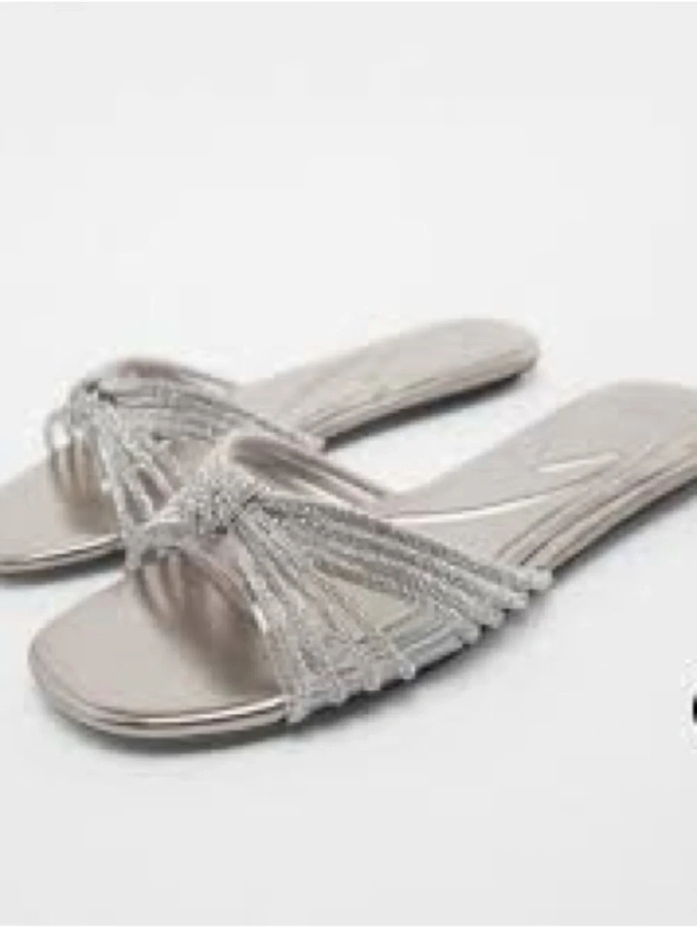 NWT Zara Metallic Silver Knotted Beaded Slide Mules - Picture 3 of 4